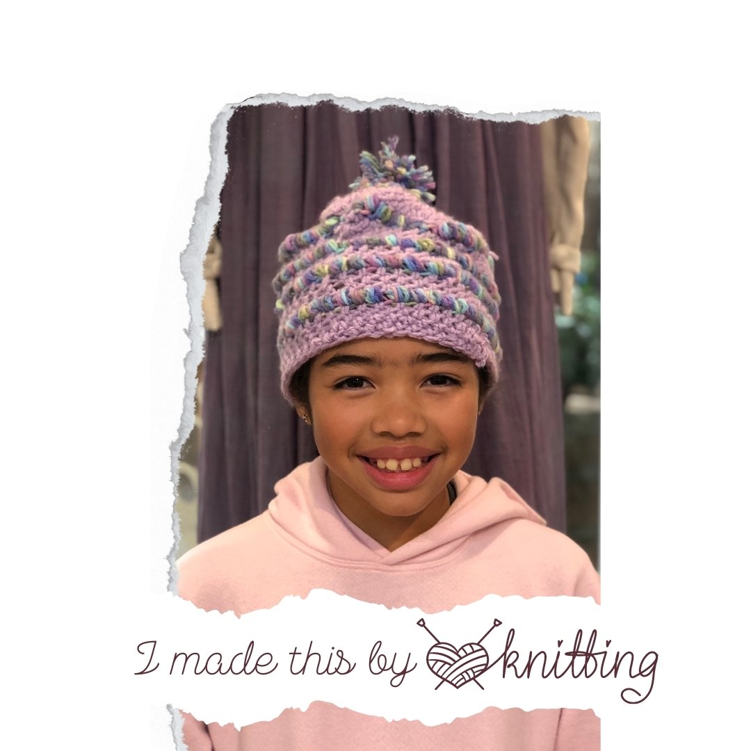 Look at what Addie made in our beginner knitting class with Stacie! 

Now that is a very stylish hat. I love the multi colored pom pom and accent. 

You can knit with us too. We have both beginning and intermediate classes available.

Link in profile