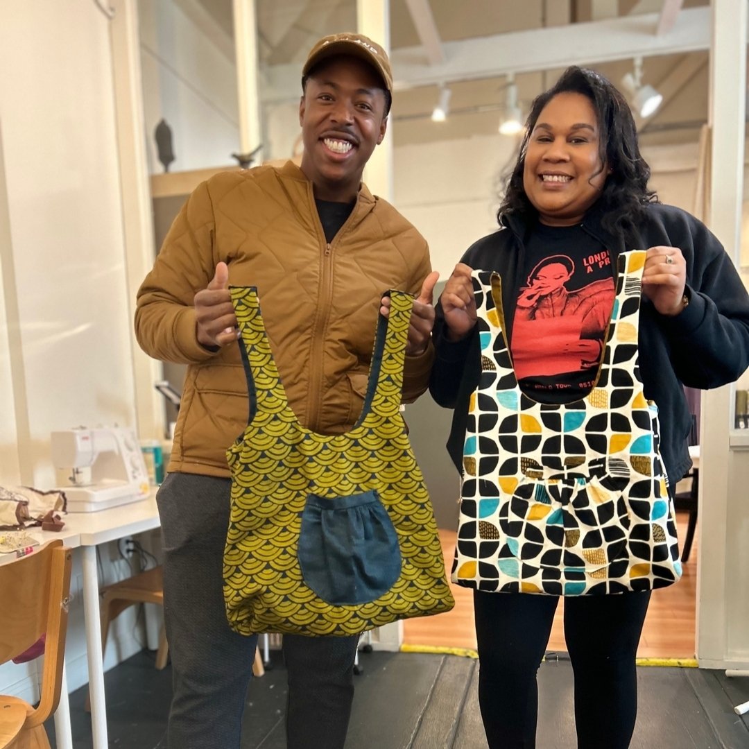 Let your personality shine through your fabric choices, like these two did with their freshly sewn 'His &amp; Hers' reversible shopping bags.

#theEmmaTote
