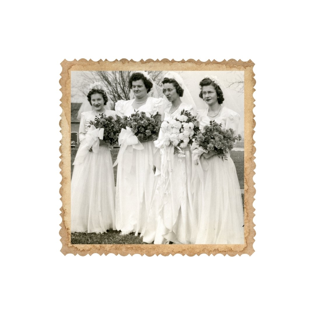#ThrowbackThursday to bridal fashions of the 1940s. Wedding gowns reflect the fashion of the times, which is whey they all have shoulder pads.

If you were going to get married, what would you wear down the aisle?