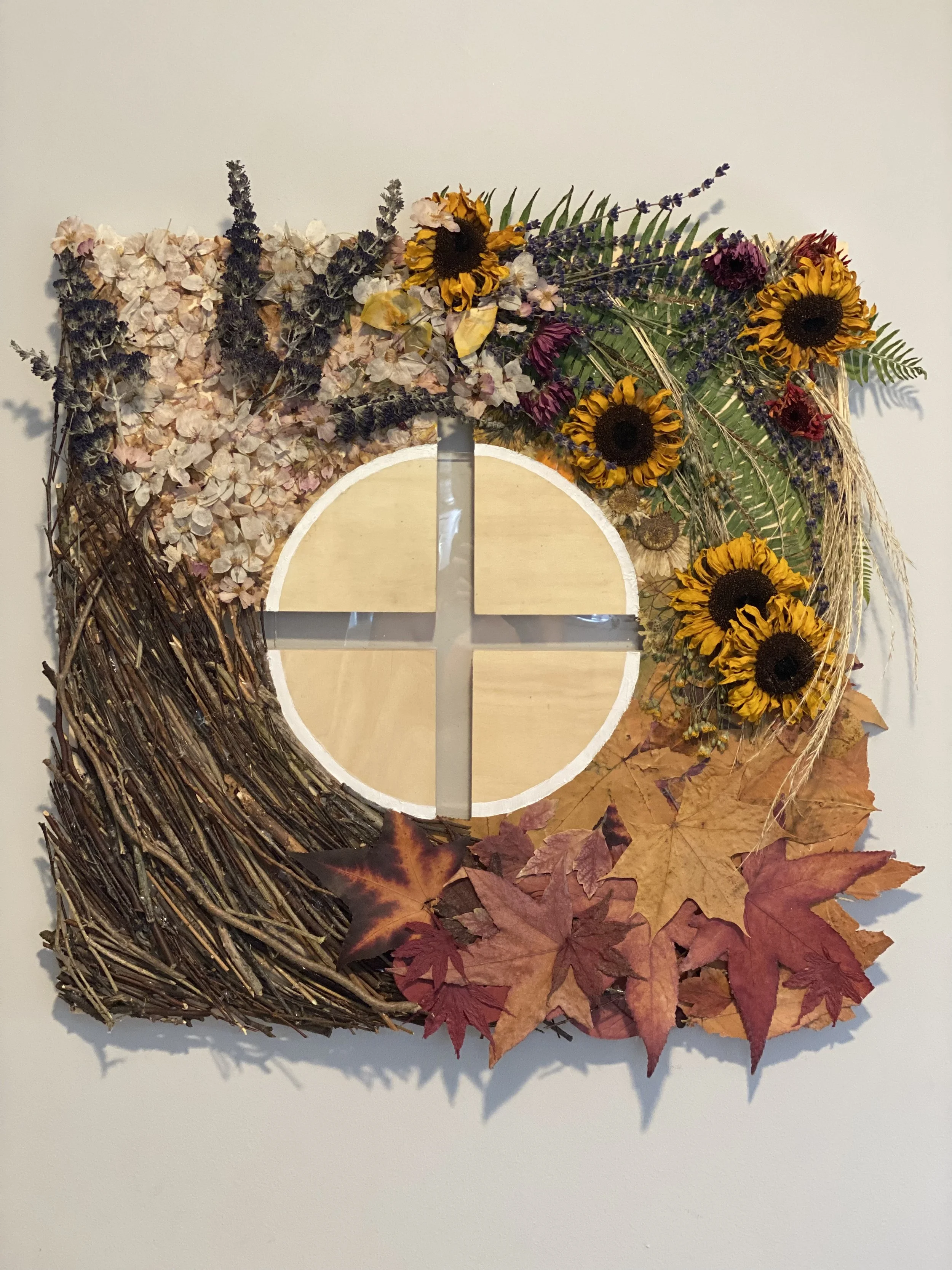  FUBUTSUSHI FOUND OBJECT COLLAGE  DRIED AND PRESSED FLOWERS, LEAVES, STICKS  