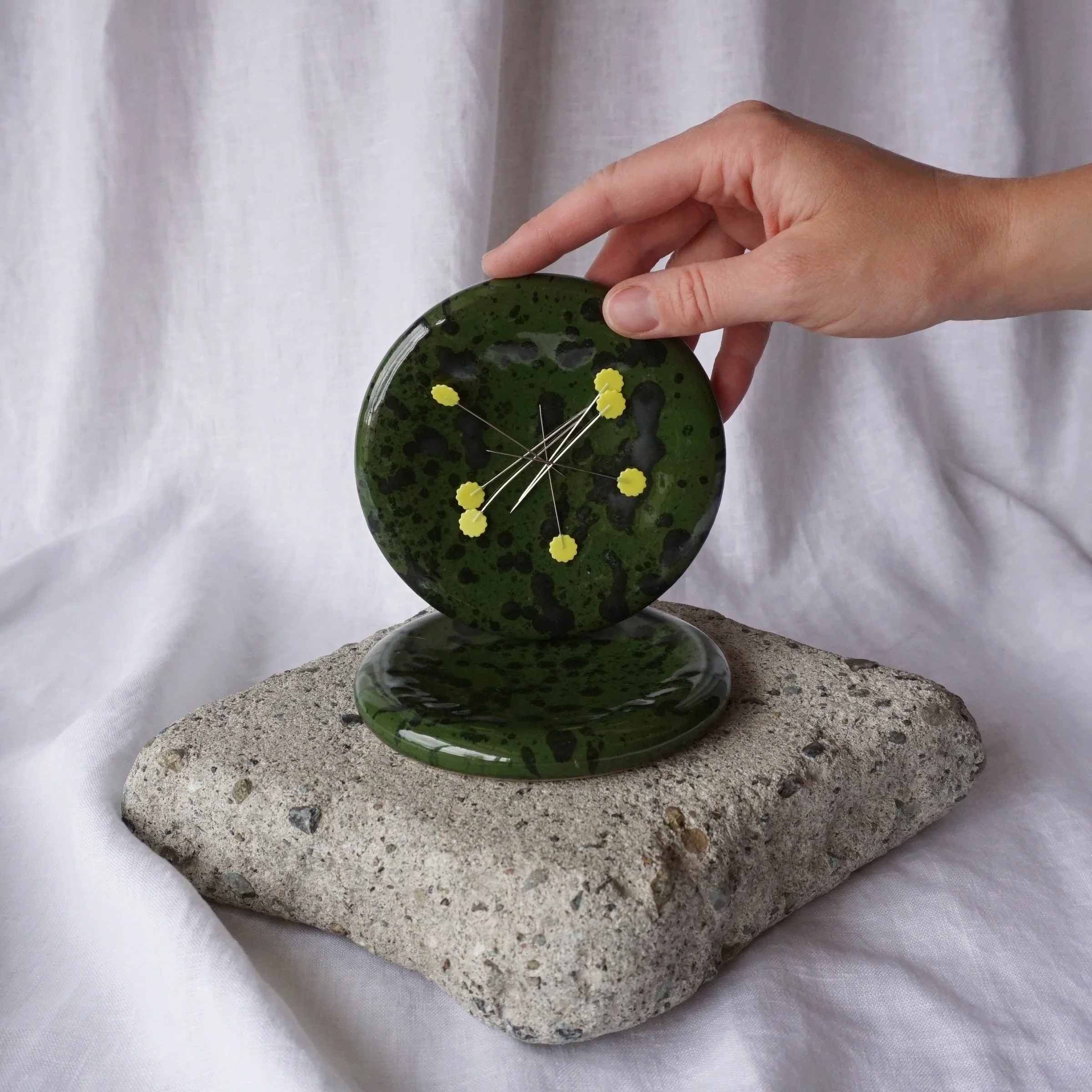magnetic pin dish_green enamel splatterware_1.jpg