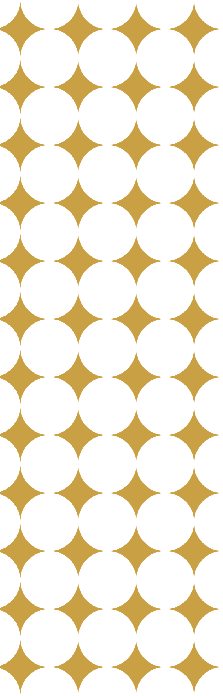 Repeating gold geometric pattern of four-pointed star shapes and circular black openings