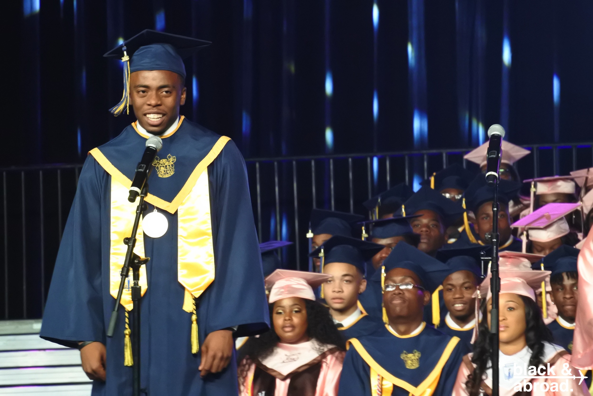 Qwantayvious is the Valedictorian of the 2016 graduating class of B.E.S.T. Academy! He is also the recipient of the 2016 Emerging Leaders Scholarship, an International Science Fair finalist, the Atlanta Public Schools Top Scientist, a member of the Atlanta INtown Magazine’s 8th Annual Class of Atlanta’s “20 Under 20,” and a the recipient of a prestigious internship at Georgia Tech’s Project ENGAGES, where he researched the regeneration of articular cartilage. Qwantayvious is headed to the University of Michigan in the fall to study mechanical engineering with aspirations of becoming an orthopedic surgeon. It is our honor to name Qwantayvious the first Black & Abroad Student Ambassador! Photo to left: Qwantayvious and his Spanish teacher, Ms. Pereira!