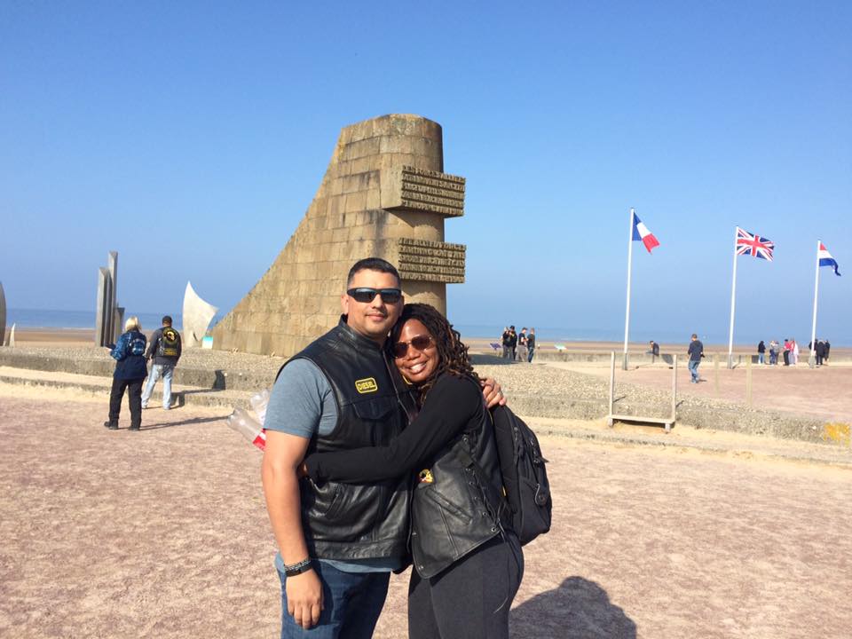 My husband and I enjoying the history in Normandy.