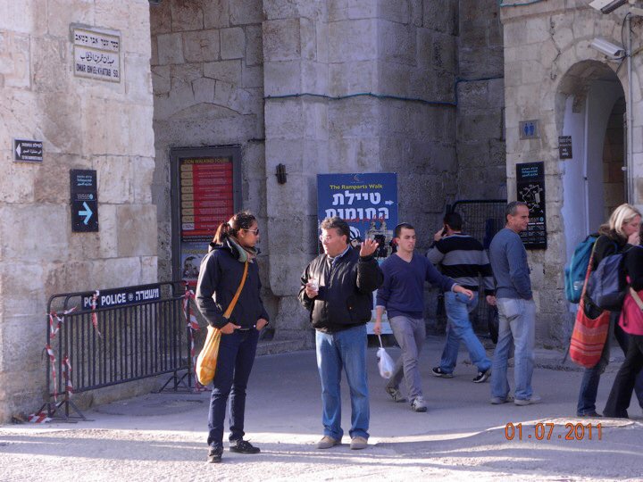 Speaking with a local Palestinian at Jaffa Gate, Jerusalem in a conversation about the Palestinian/Israeli conflict and his surprise at me knowing anything at all about the subject, 2011