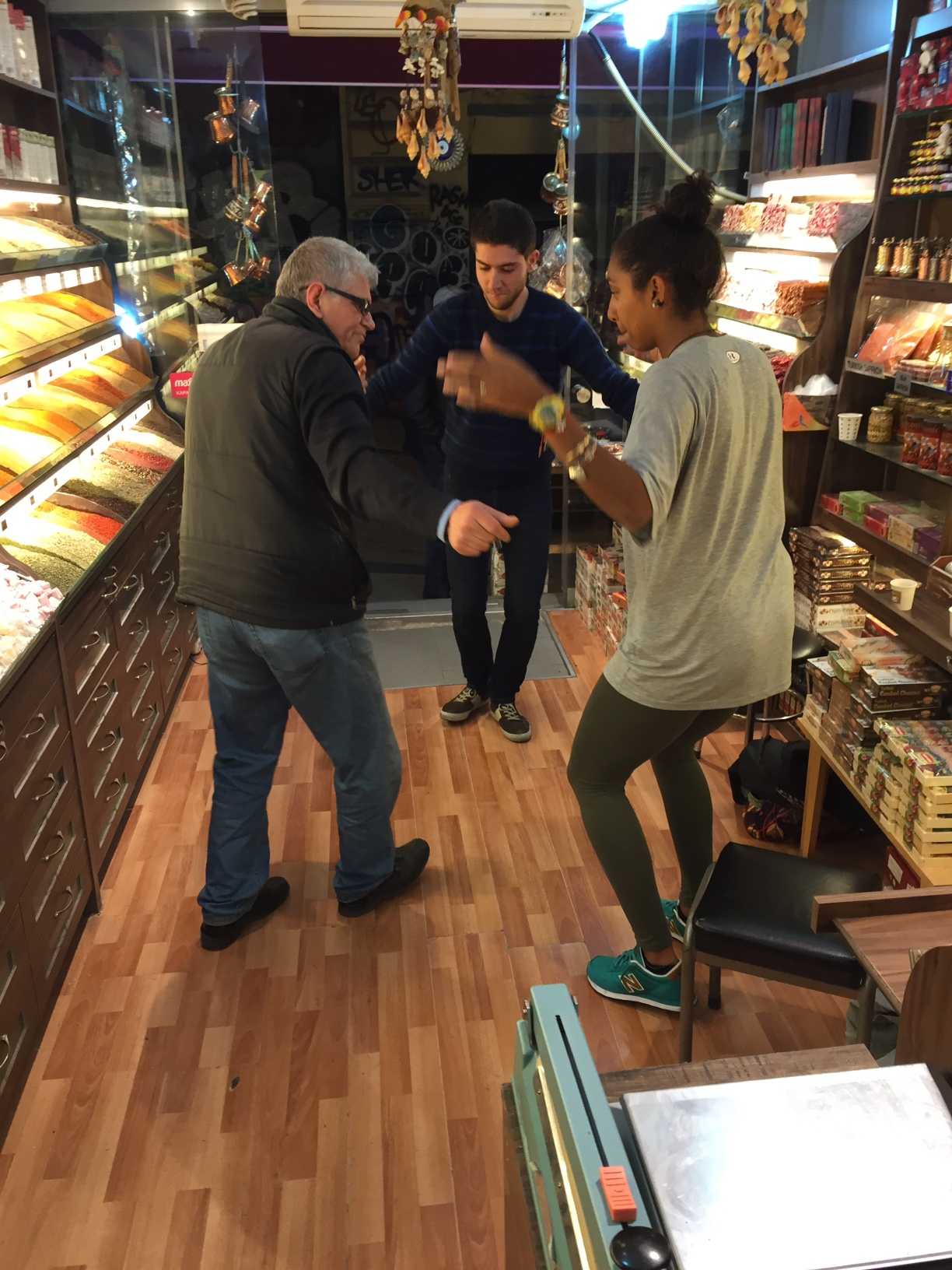 Happening upon traditional Bulgarian dance in an Istanbul nut shop with the Bulgarian owner and Syrian refugee assistant, we spoke in depth for 3 hours over Turkish tea, 2015