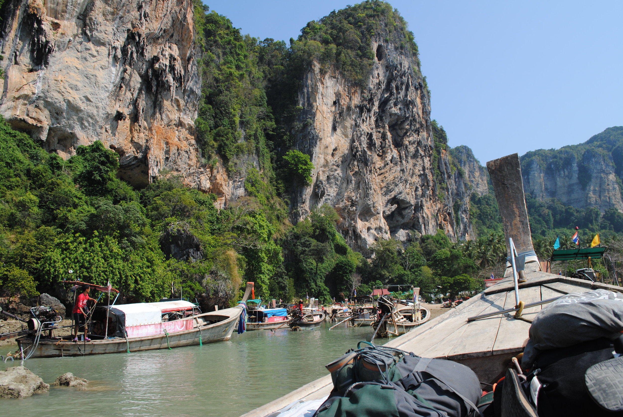 Shot of boats departing Railay beach for Koh Phi Phi