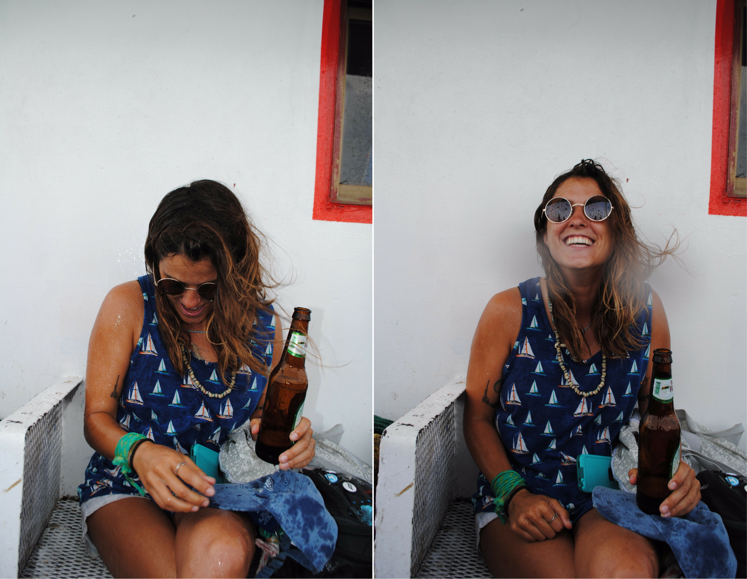 My friend Annie making the most out of a Toña beer in Nicaragua