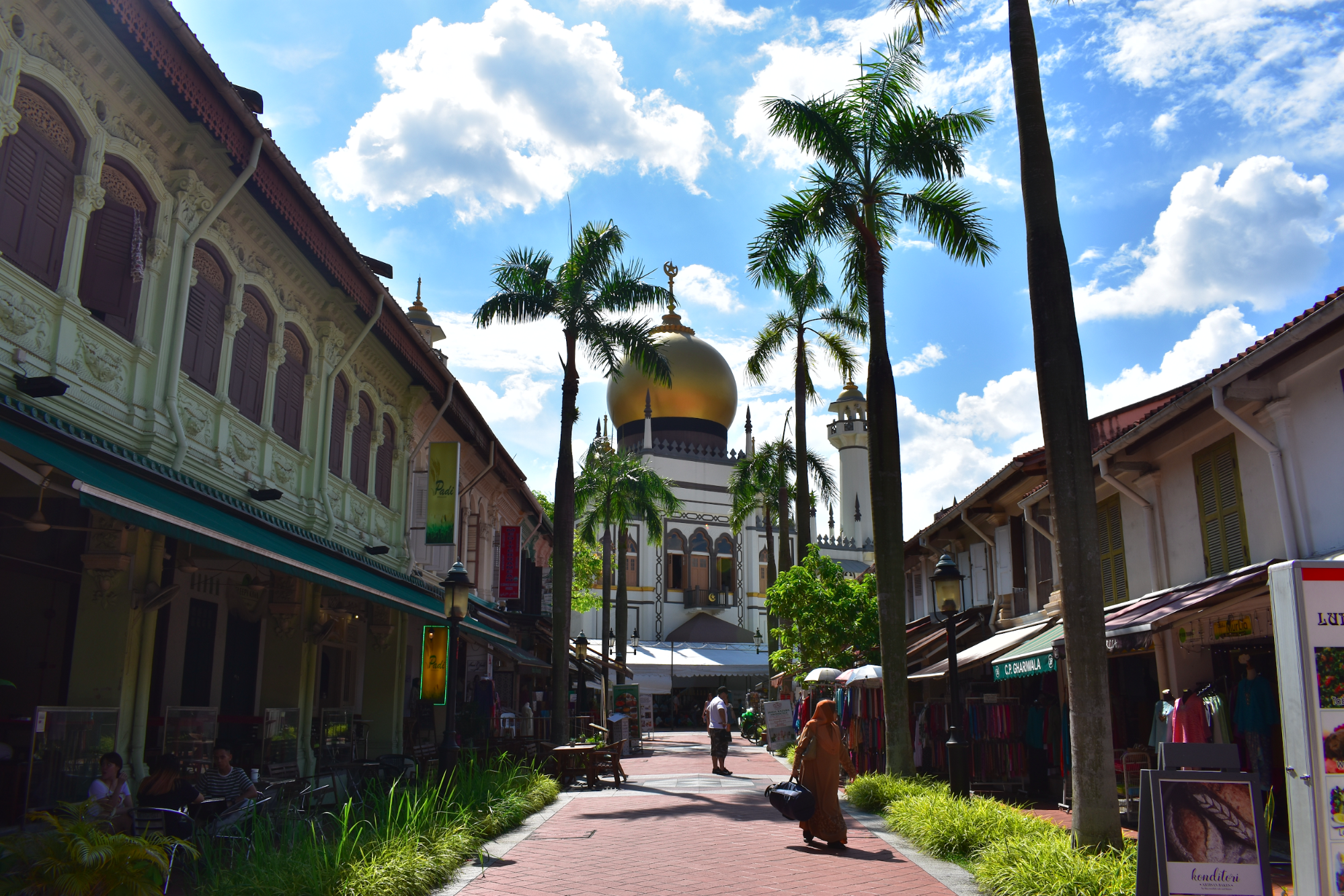 A beautiful day in the Singaporean neighborhood of Kampong Glam, which is rich with mosques and Middle Eastern restaurants
