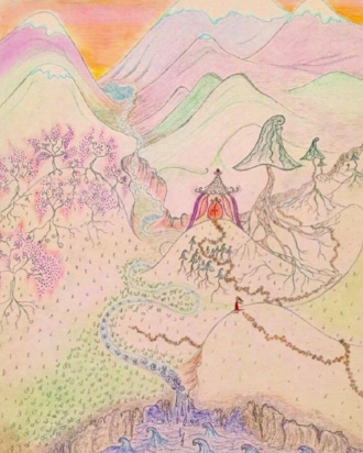 A little drawing I did of Coleridge's Xanadu for my nephew, Dougie the Doog.
