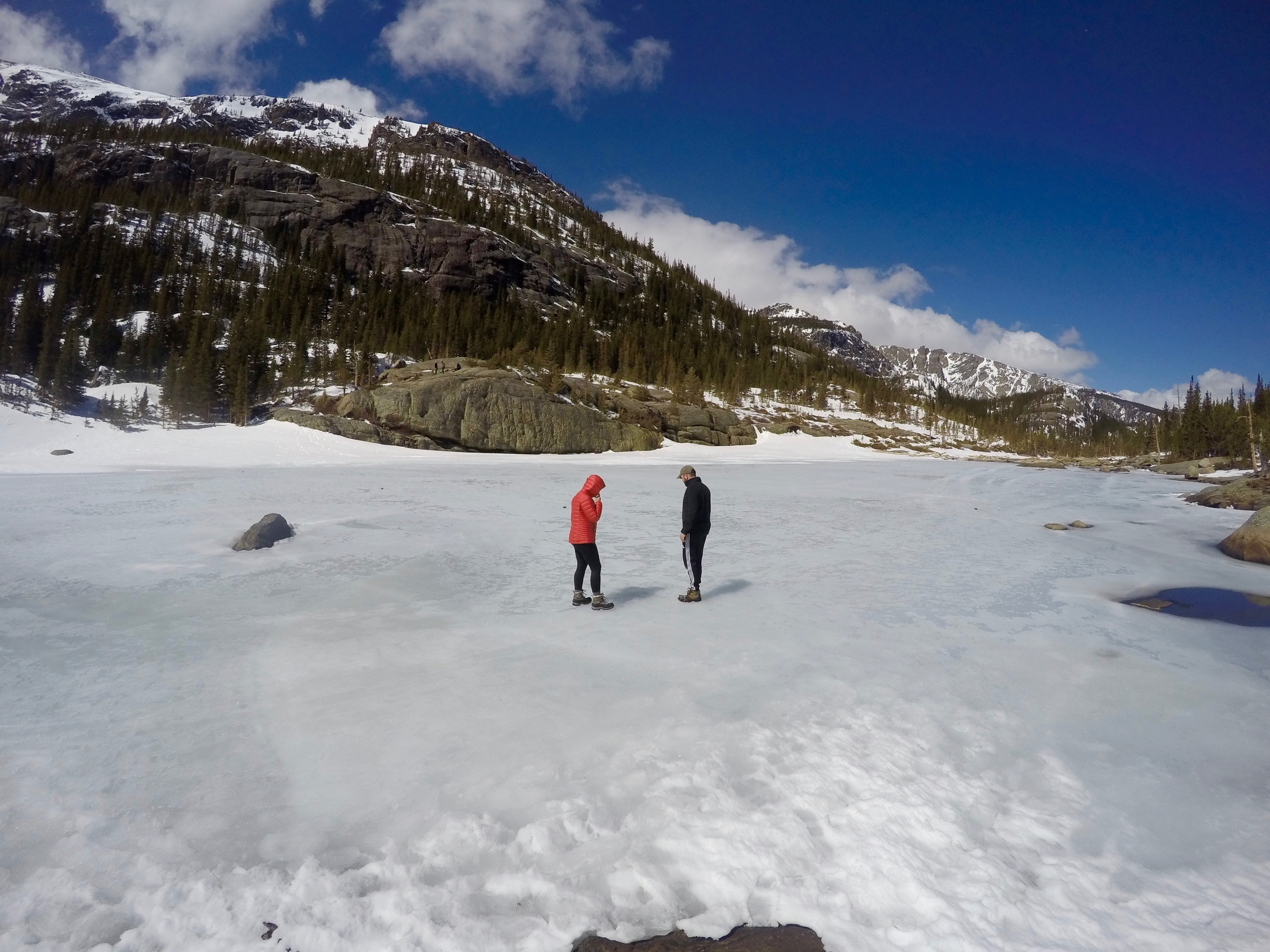 "WHAT WAS THAT?!" There were pieces of ice blowing across the lake in the high winds that made it sound like cracks.