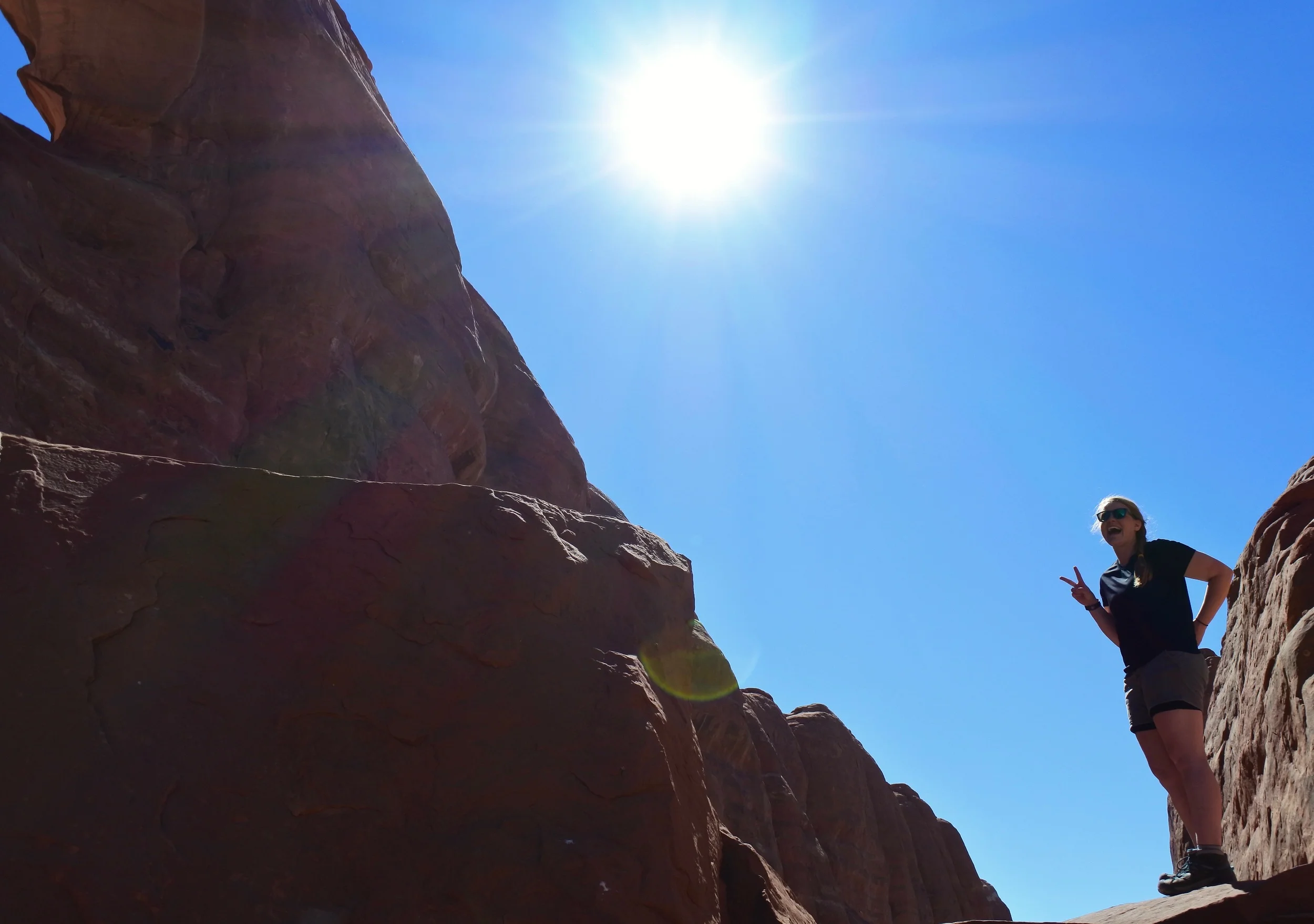 Hiking boots + sunshine + new places + my love = one happy girl