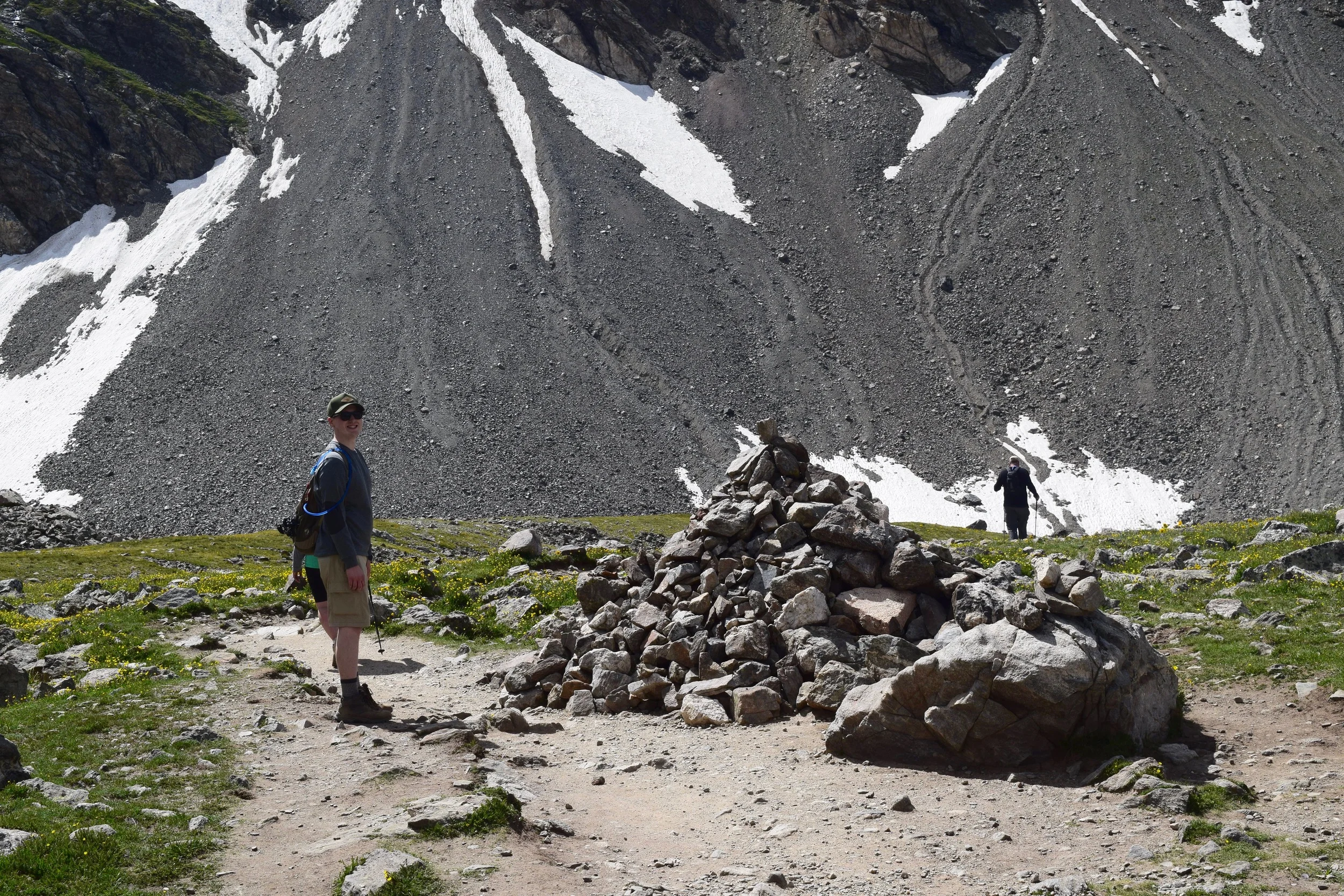 GIANT cairn with Logan for scale