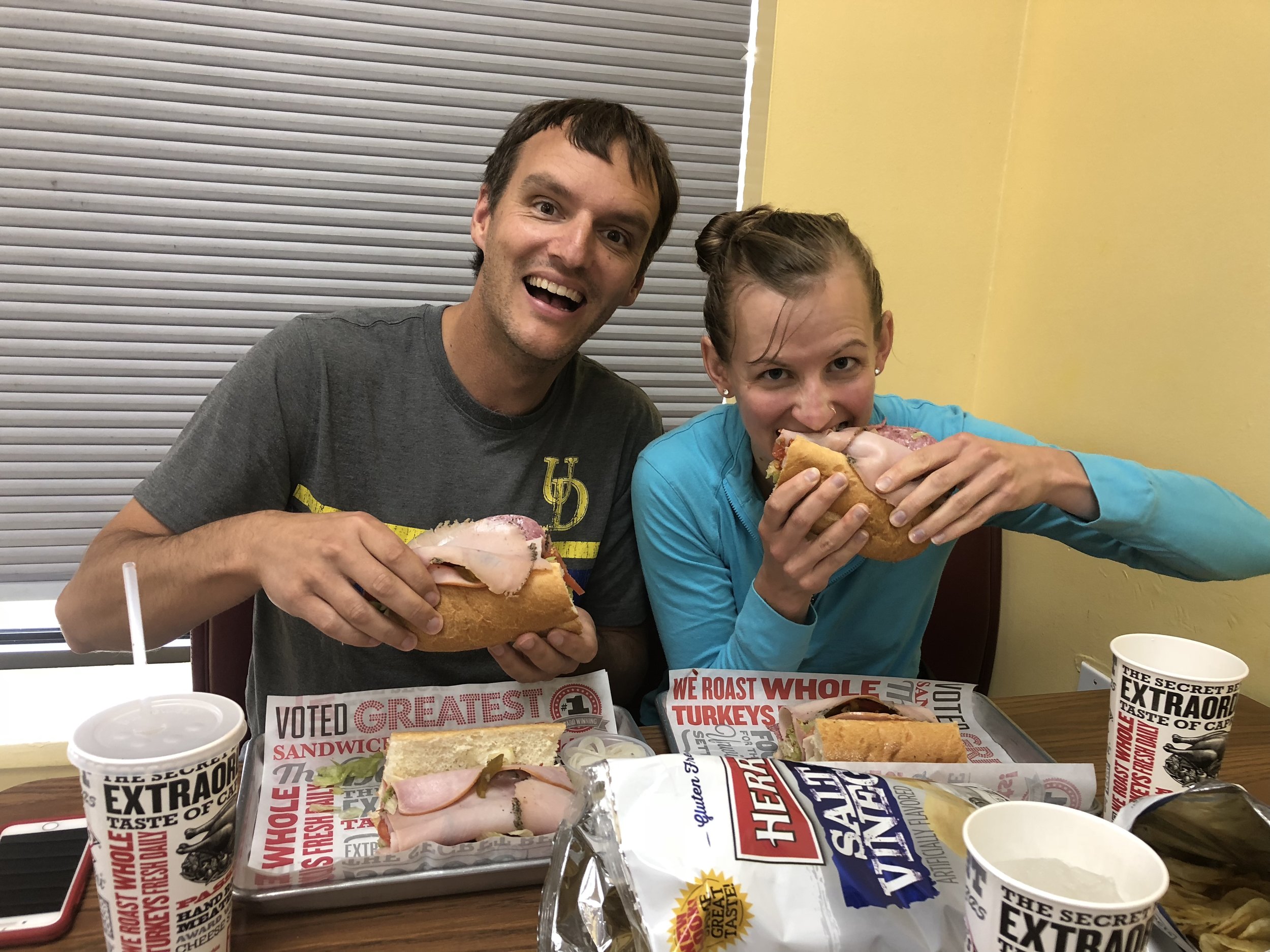 The happiest Patrick has ever been, eating an Italian Sandwich at Capriotti's, September 2018