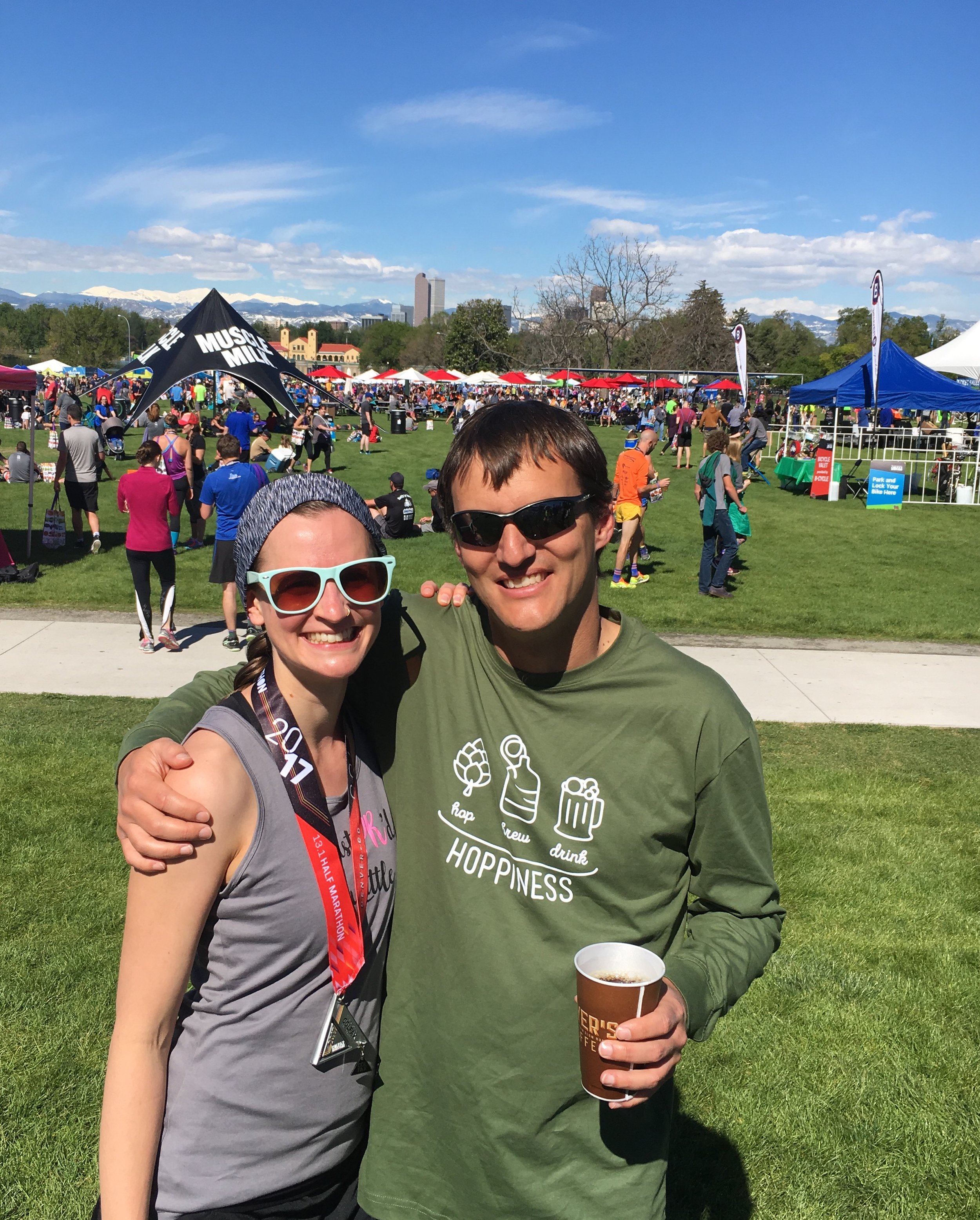 Ann &amp; her cheerleader at the Colfax Half Marathon, May 2017