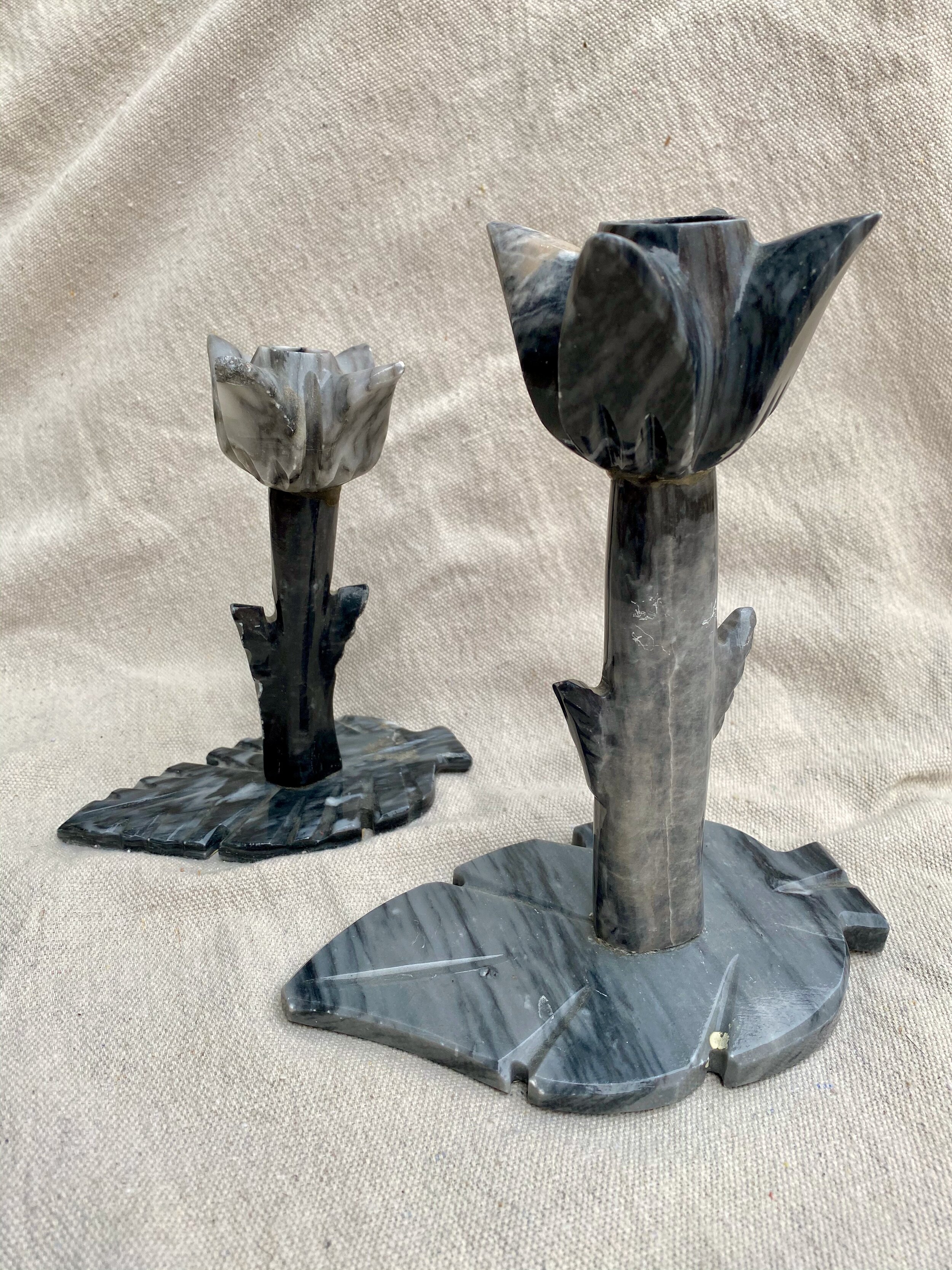 Marble Flower Candlesticks