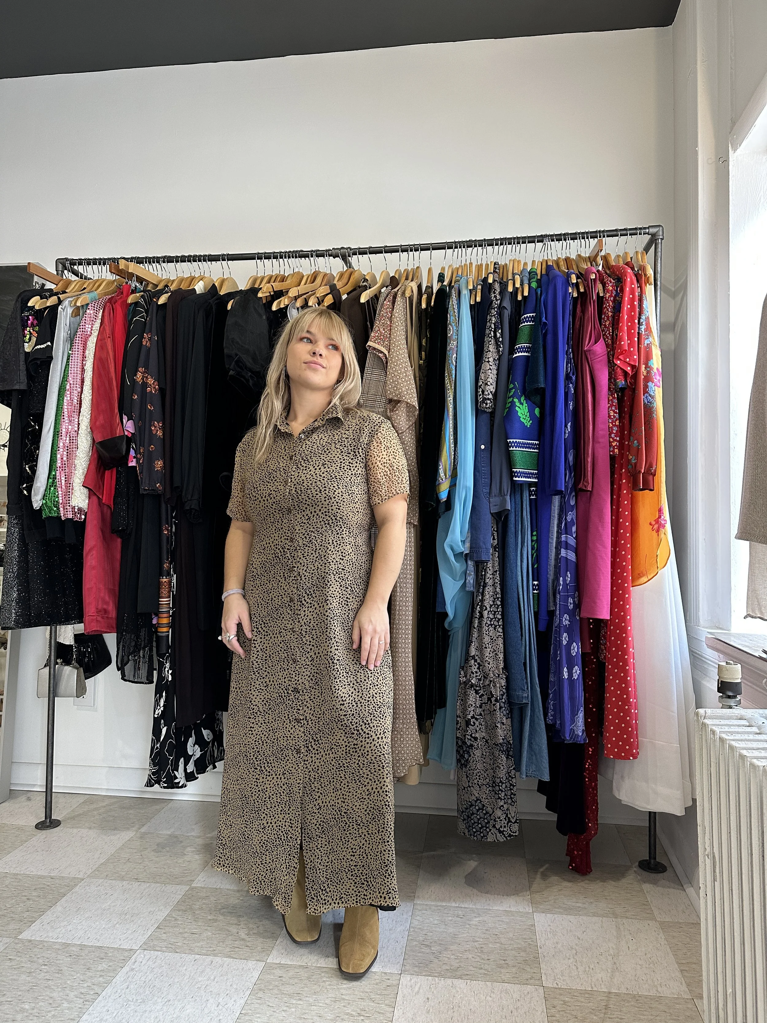 Vintage 90s Cheetah Print Button Front Maxi Dress, 14p