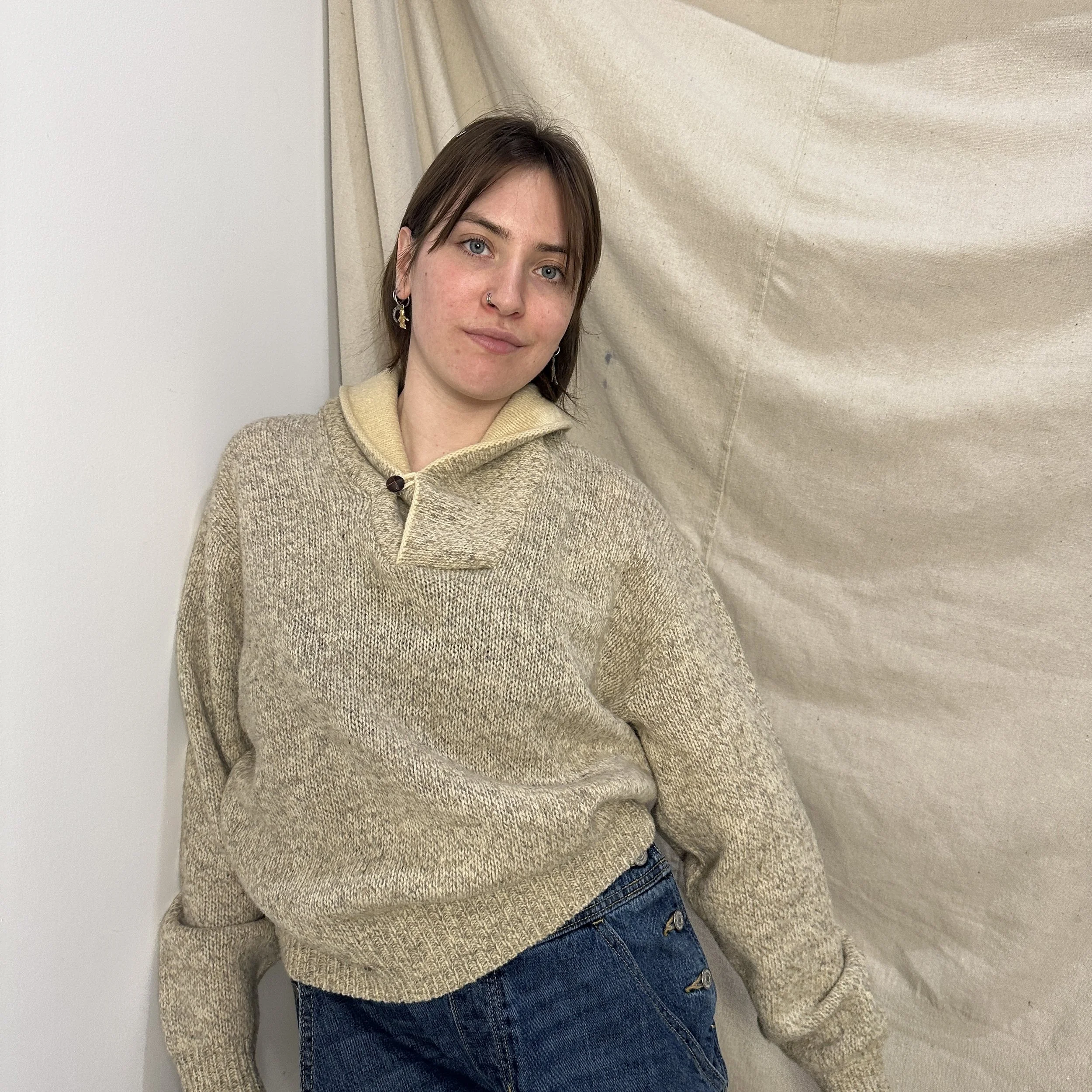 Vintage 90s Preppy Oatmeal Sweater, M