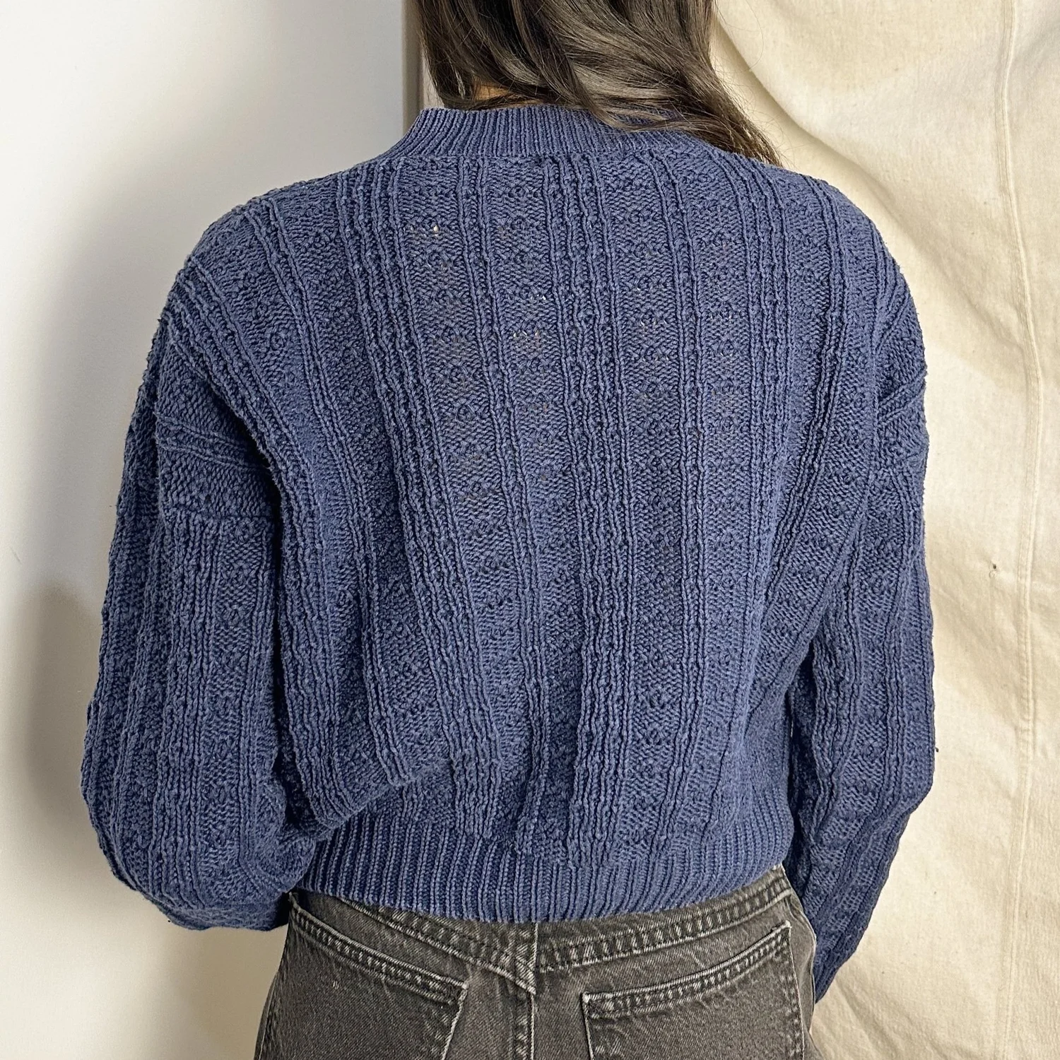 Vintage 80s Cropped Navy Cardigan, M — Revolt Style Studio