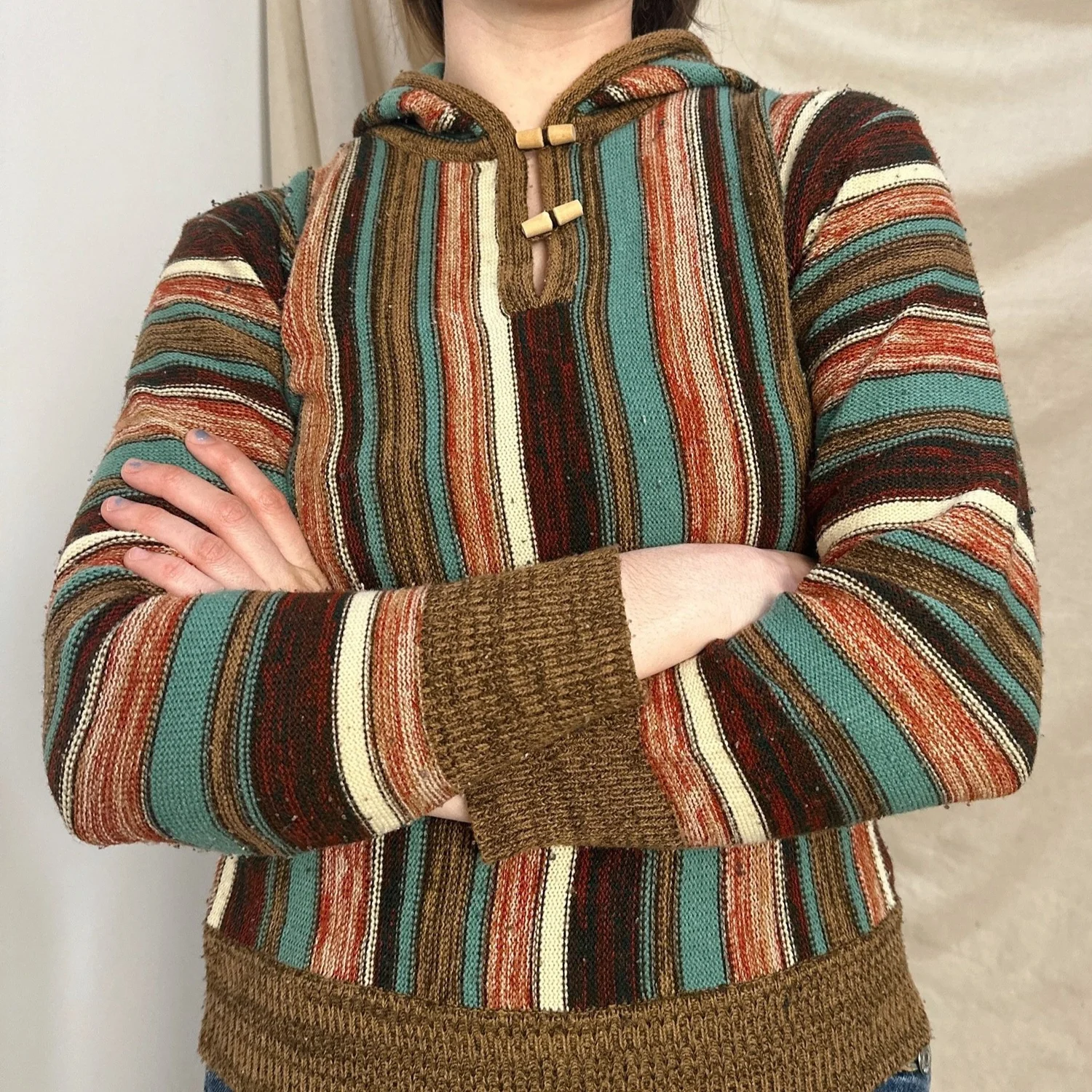 Vintage 70s Striped Hooded Sweater, S — Revolt Style Studio