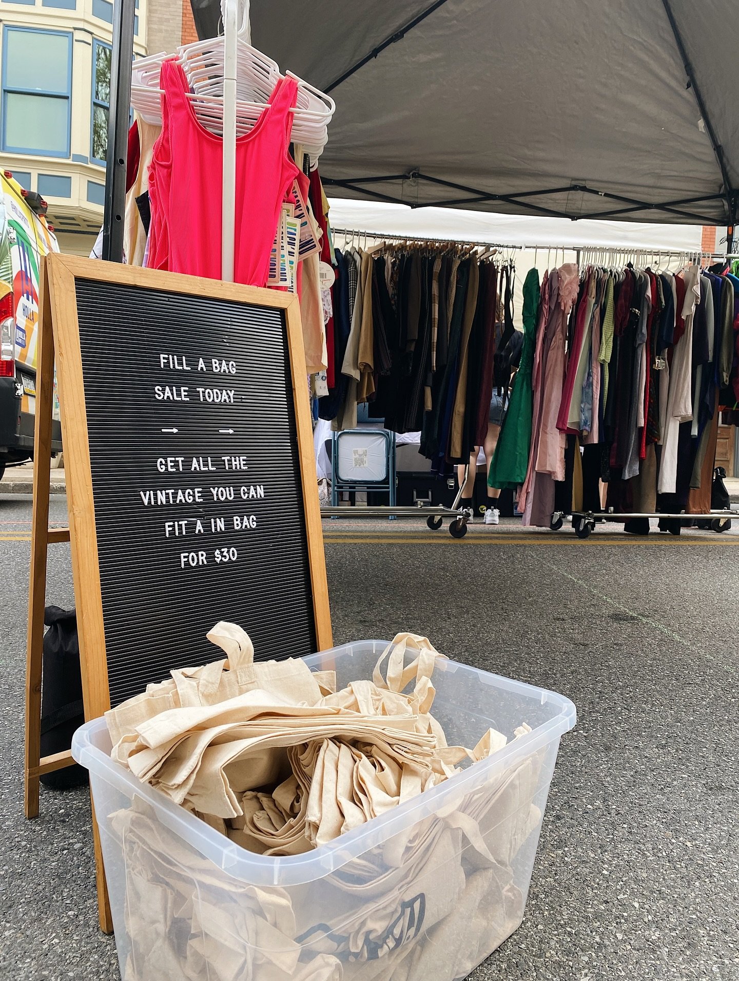 Our Vintage Clothing Bag Sale is today! Shop racks and bins of vintage clothing &amp; accessories &amp; fill a bag with as much as you can for just $30! Find too much stuff for 1 bag? That&rsquo;s okay; you can buy 2! (It happens to the best of us) 
