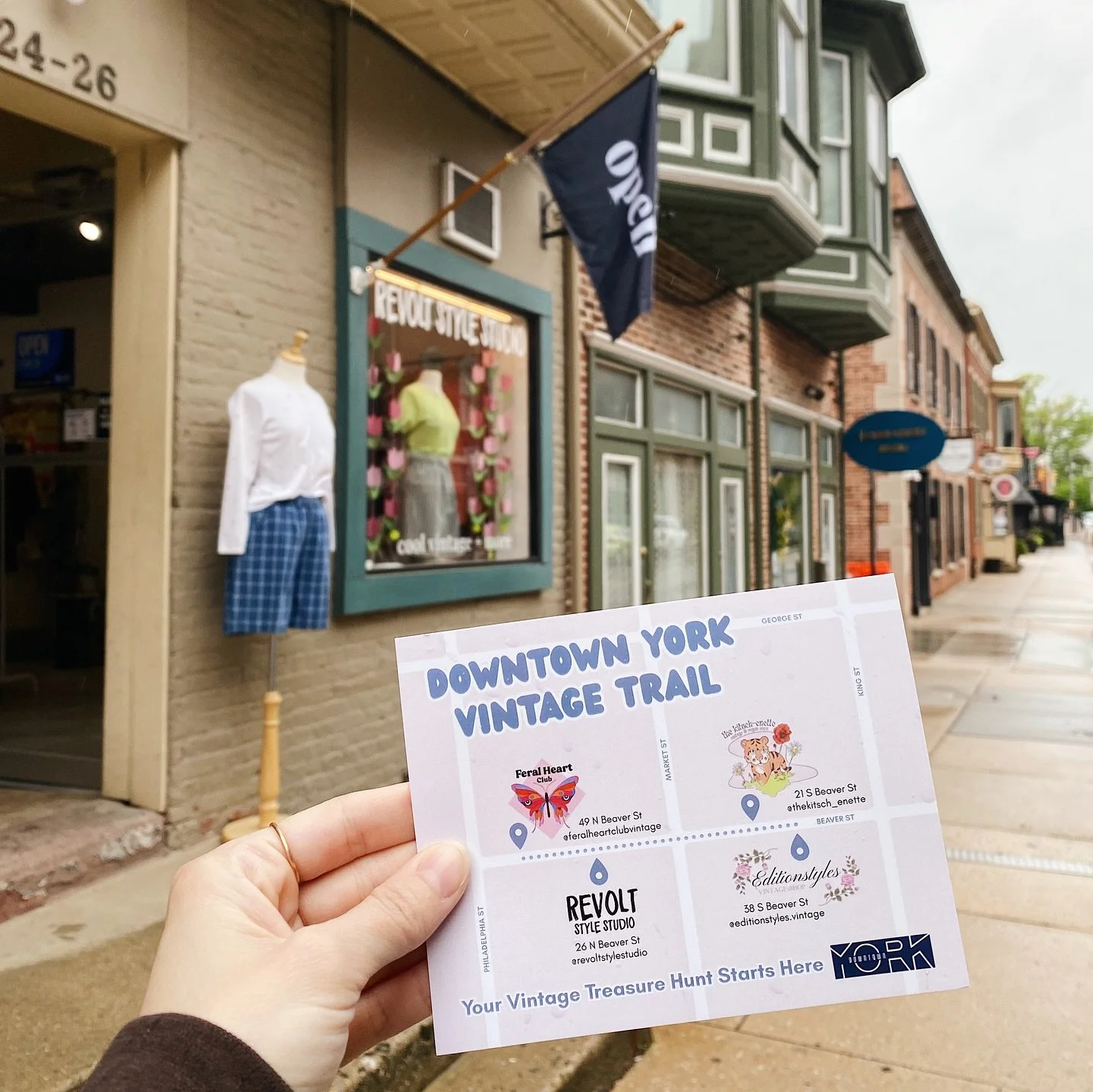 If you were downtown yesterday, you might have noticed these hanging around. For those who weren&rsquo;t -introducing the Downtown York Vintage Trail! Shop 4 unique &amp; highly curated vintage shops all on the same street and in less than 2 blocks. 