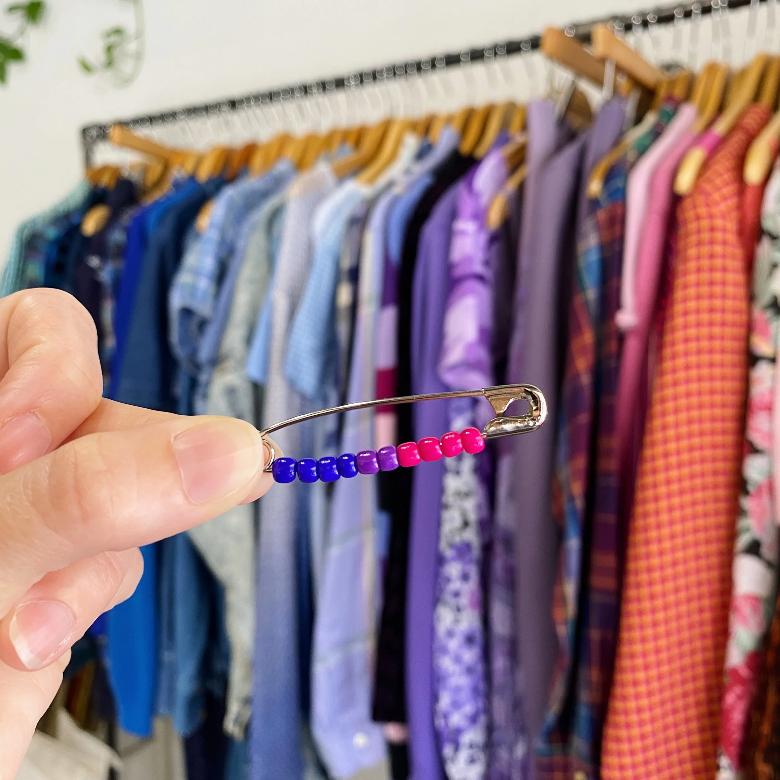 Our DIY Safety Pin Charm Bar is going strong, we might just keep it out for the rest of the week! Make your own for $3, or snag one that we made, like these pride beauties, for only $4. 🏳️&zwj;🌈

Summer Hours
Tuesday 10-4
Thursday 10-4
Friday 10-4
