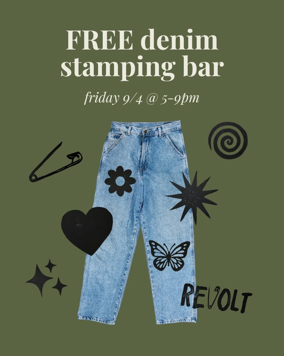 TODAY 5-9PM!✨ Shop our wide selection of vintage jeans and customize them with FREE stamps!👖Choose from multiple designs and add a little extra personality to your denim. We can&rsquo;t think of a better way to spend First Friday with @downtownyorkp