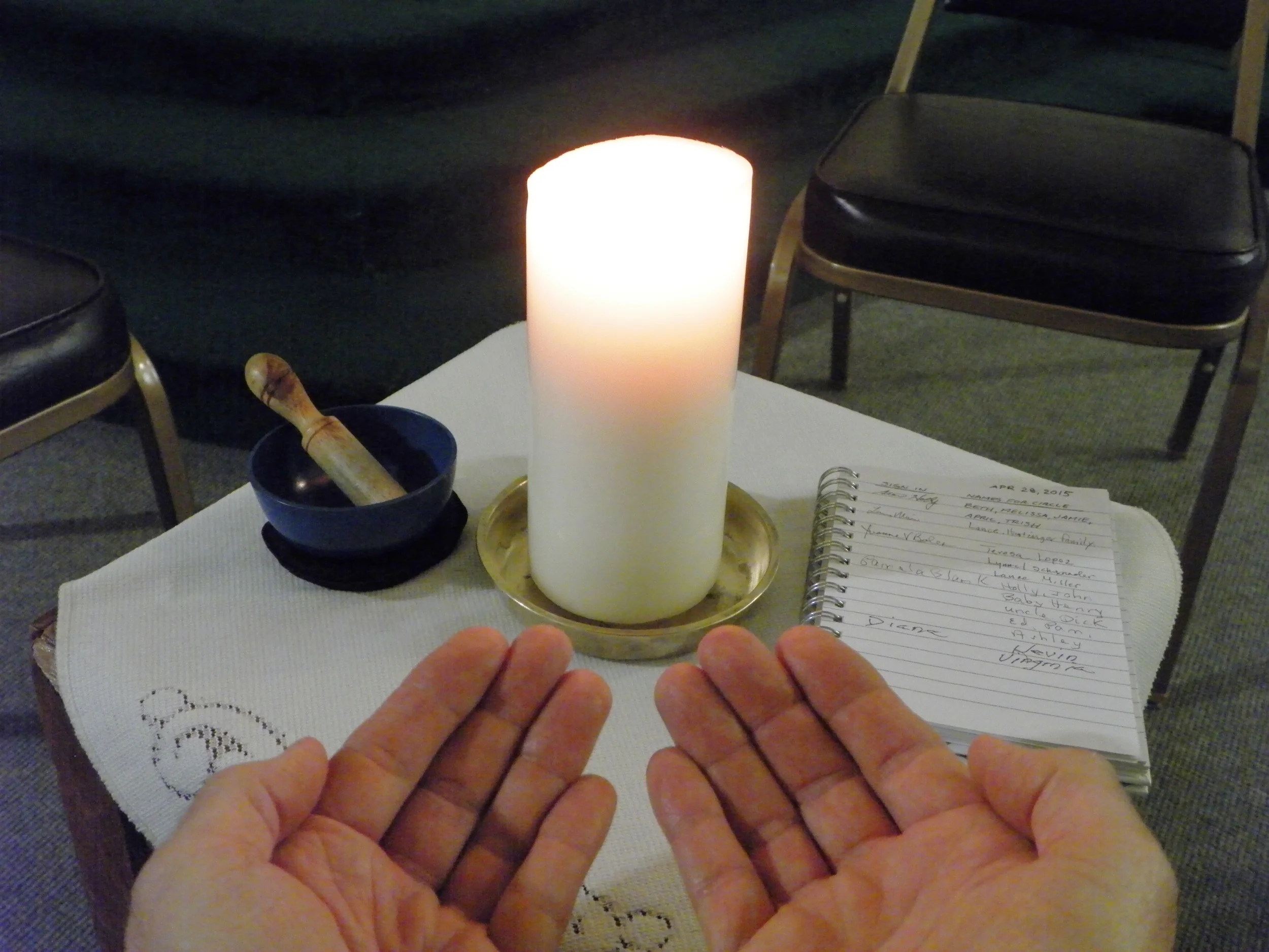 Praying together at the healing circle