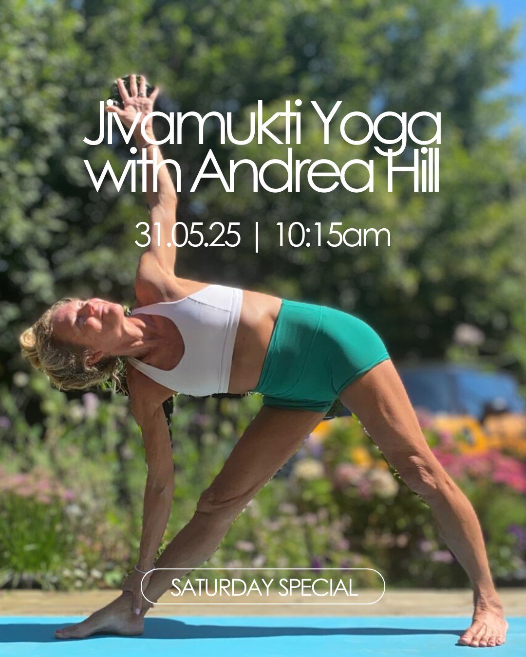 This Saturday (TOMORROW!), join us for a Jivamukti Yoga class with Andrea Hill!

Andrea's story is proof that it's never too late to start your yoga journey &ndash; she began teaching after becoming a grandmother! Her transformation through yoga, aft