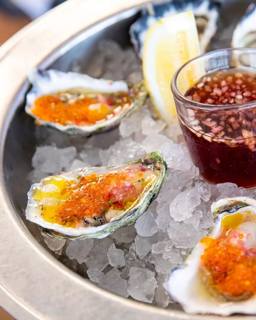 Starting your meal with our freshly shucked Sydney Rock oysters is always a good idea! These beauties feature native Australian finger lime ceviche.