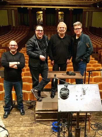 Lead-Orchestrator Matt Dunkley, Composer Joe Kraemer, Conductor Philippe Auguin and Director Christopher McQuarrie during the recording at the Wiener Musikverein