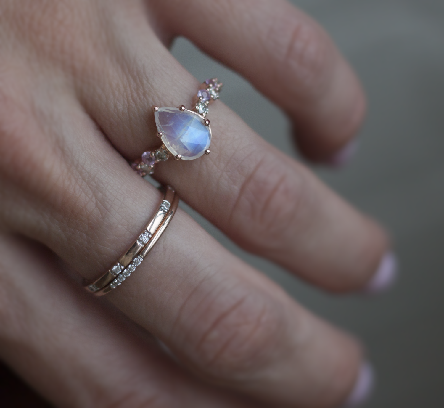 Beautiful Peach Moonstone Solitaire Ring in Rose Gold Over Sterling Silver