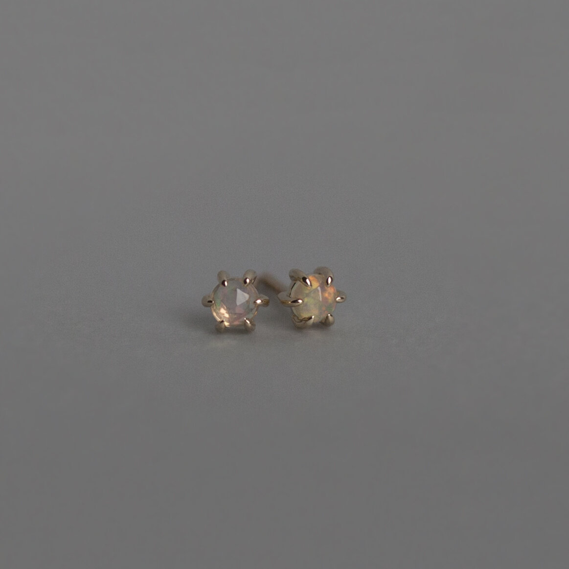 White Opal Earrings Small Studs Gold Filled Jewelry Handmade