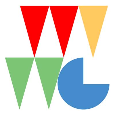 Danny Coope’s graphic reduction of the gallery’s intitials WVWG, reminiscent of ‘villagey’ bunting but with a 1980s twist.
