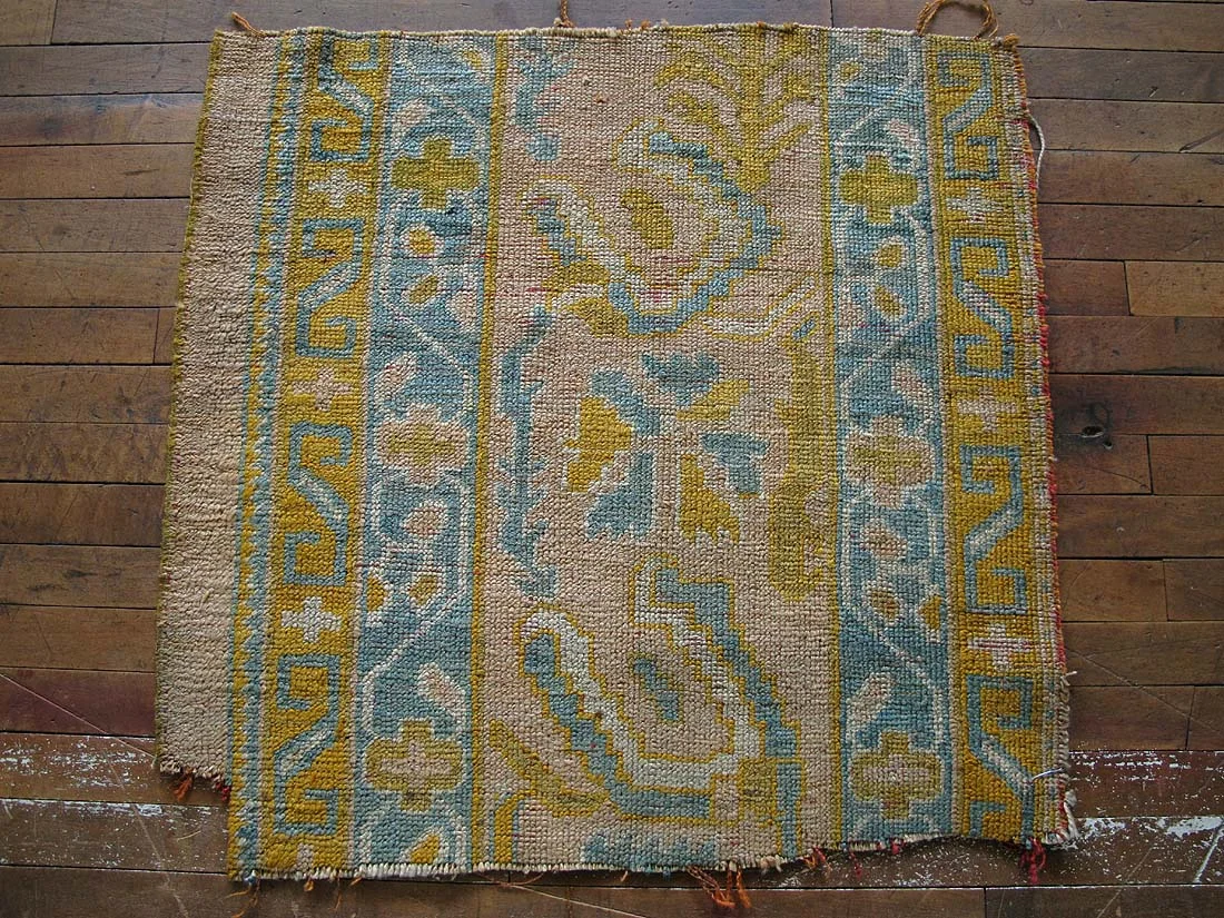 Turkish Oushak Fragment Rug 2'6"x2'8"