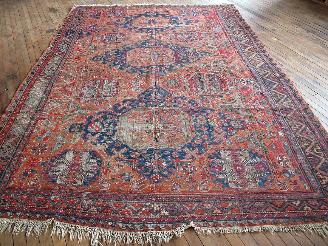 Antique Caucasian Sumak Kilim Rug 7'3"x9'9"