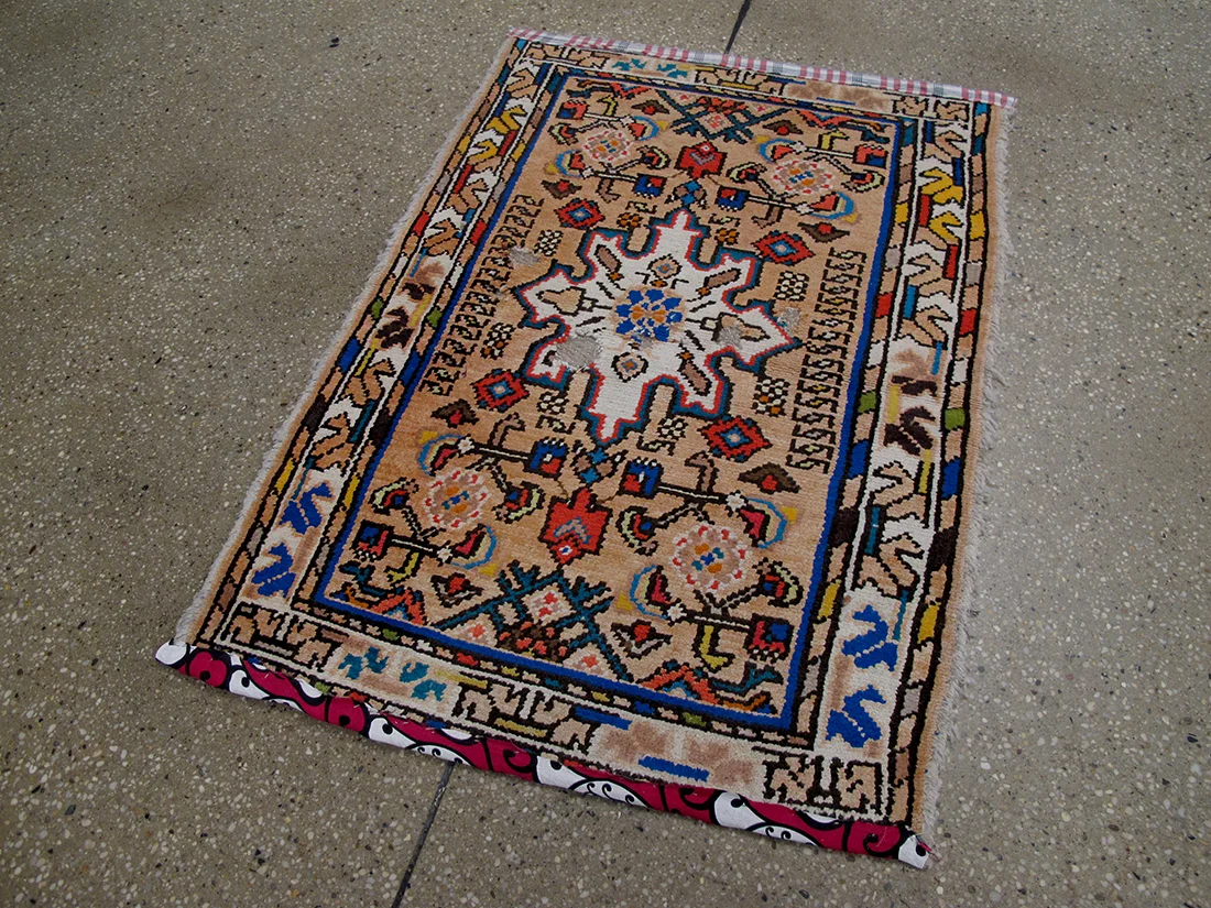 Antique Distressed Persian Lilihan Rug 2'2"X3'1"