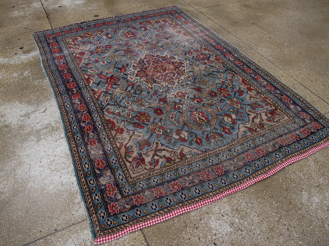 Antique Distressed Persian Qum Rug 4'10"X6'11"
