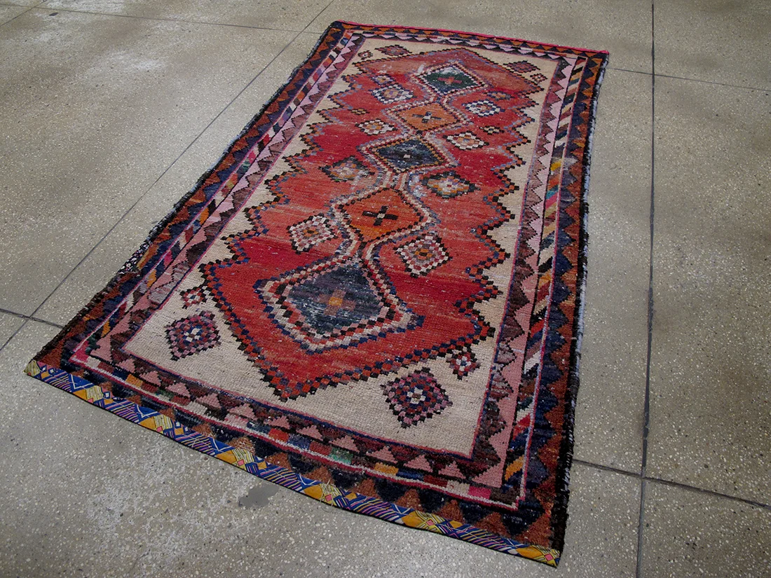 Antique Distressed Persian Gabbeh Rug 3'9"X6'9"