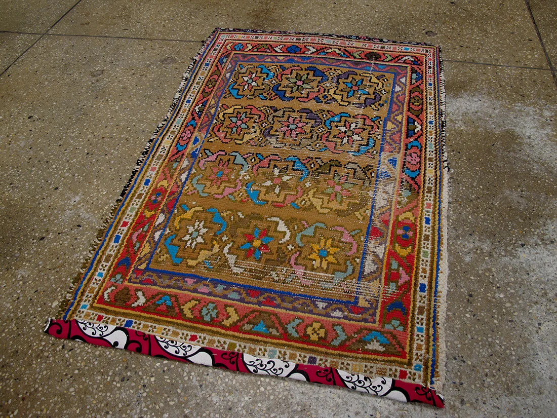 Antique Distressed Persian Lilihan Rug 2'1"X3'2"