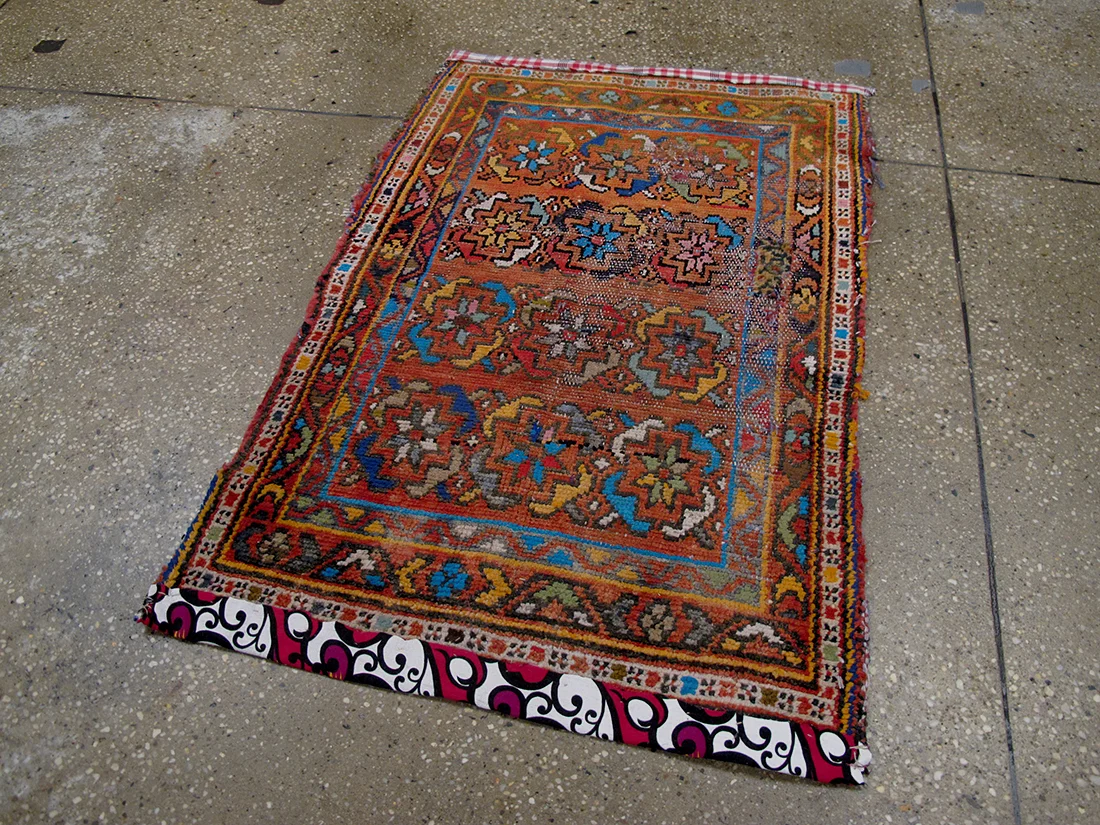 Antique Distressed Persian Lilihan Rug 1'11"X2'11"