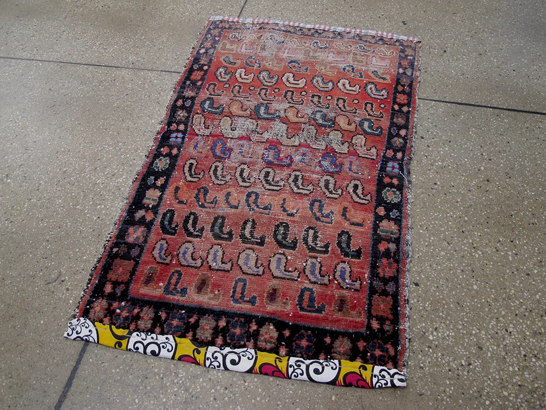 Antique Distressed Persian Lilihan Rug 1'9"X3'7"