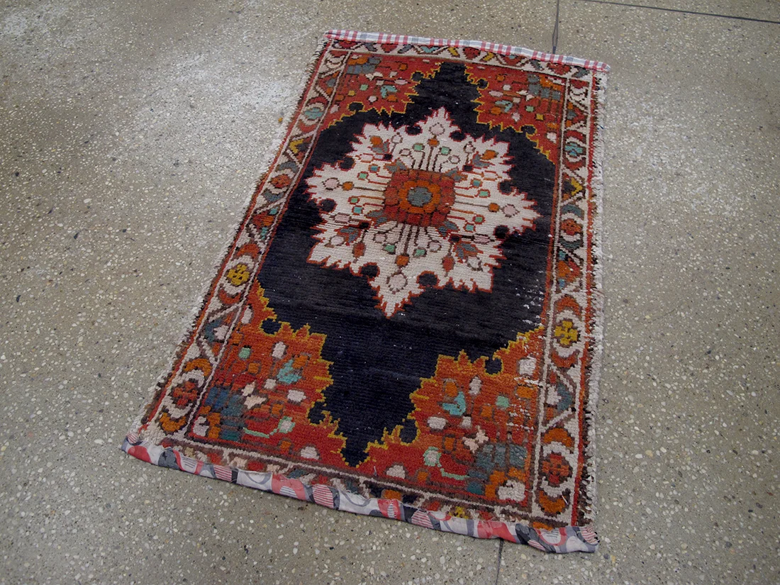 Antique Distressed Persian Lilihan Rug 1'9"X3'0"