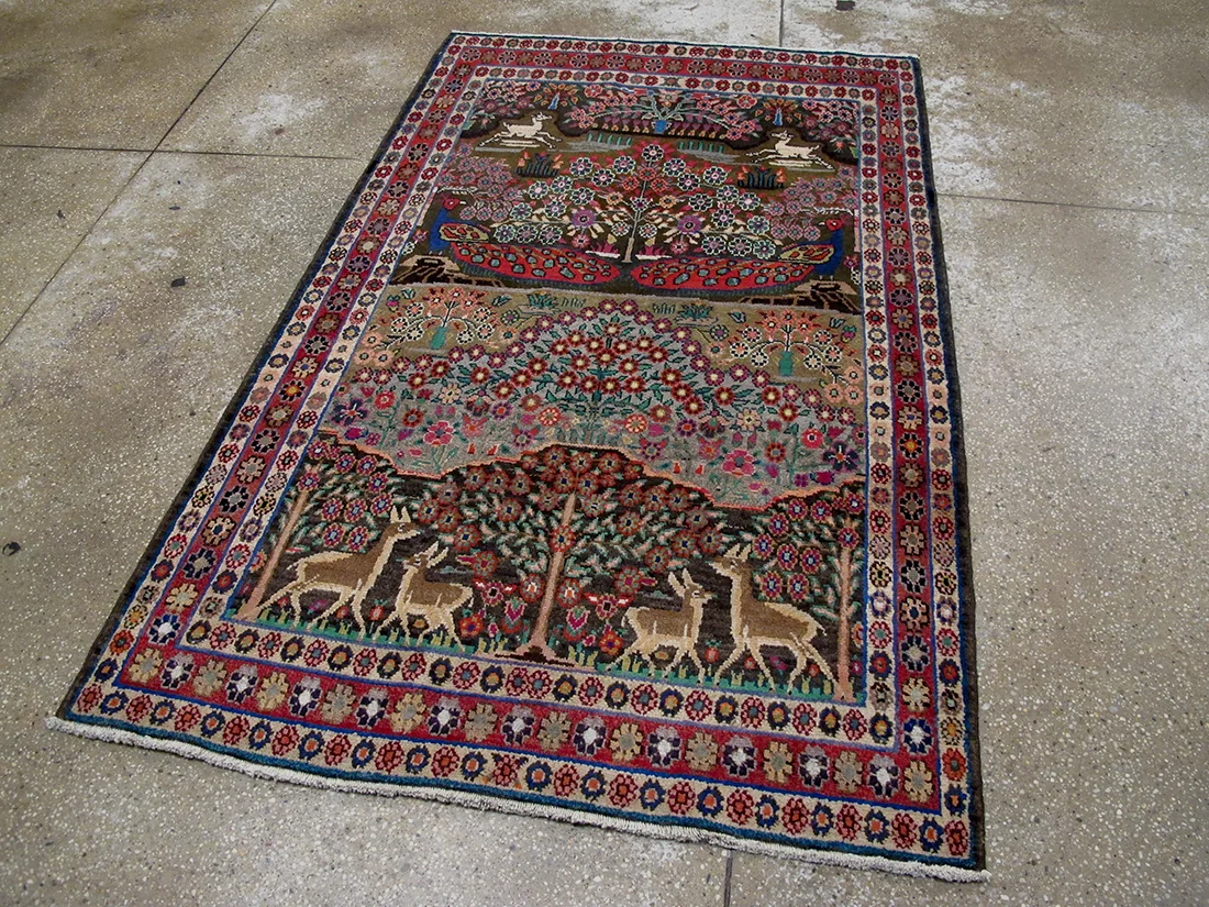 Vintage Persian Mashad Pictorial Rug 4'1"X6'6"