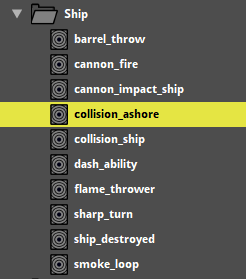 An example of audio events managing the behaviour of the pirate ships.