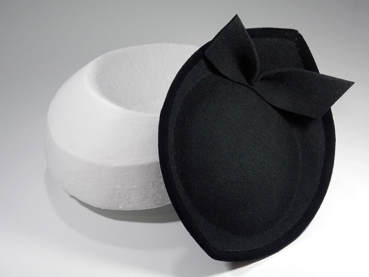 Anna Dominoes Vauxhall hat of black felt bound in velvet ribbon, formed on a hand made block