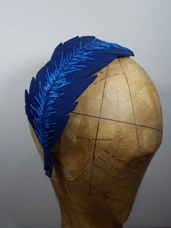 Blue felt 'feather' hairband