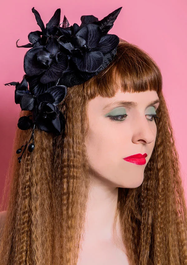 Black orchid cocktail hat