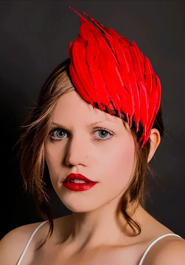 Red feather 'wing' headpiece